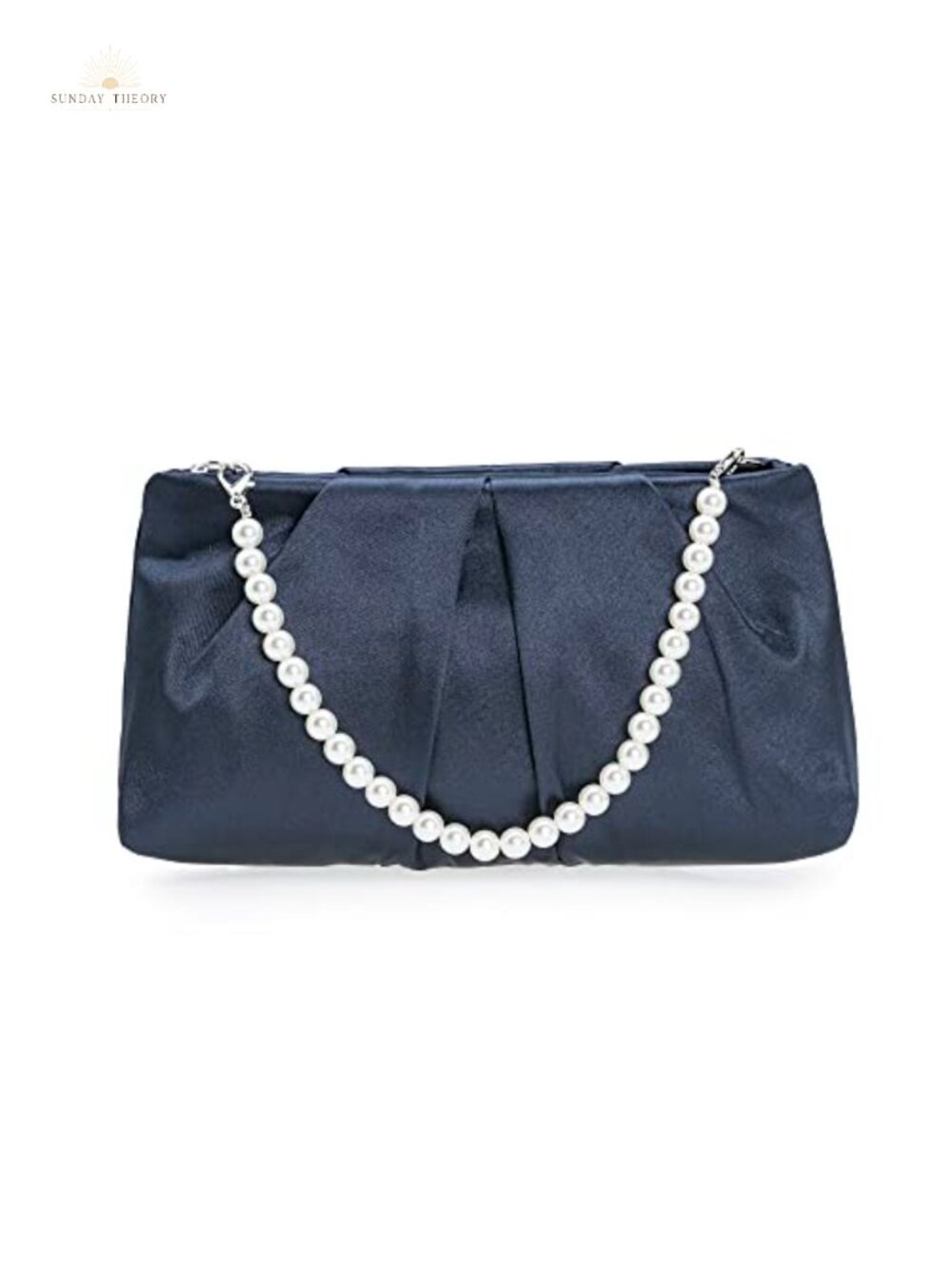 Pleated Satin Clutch Evening Bag Removable Chain Pearl Strap